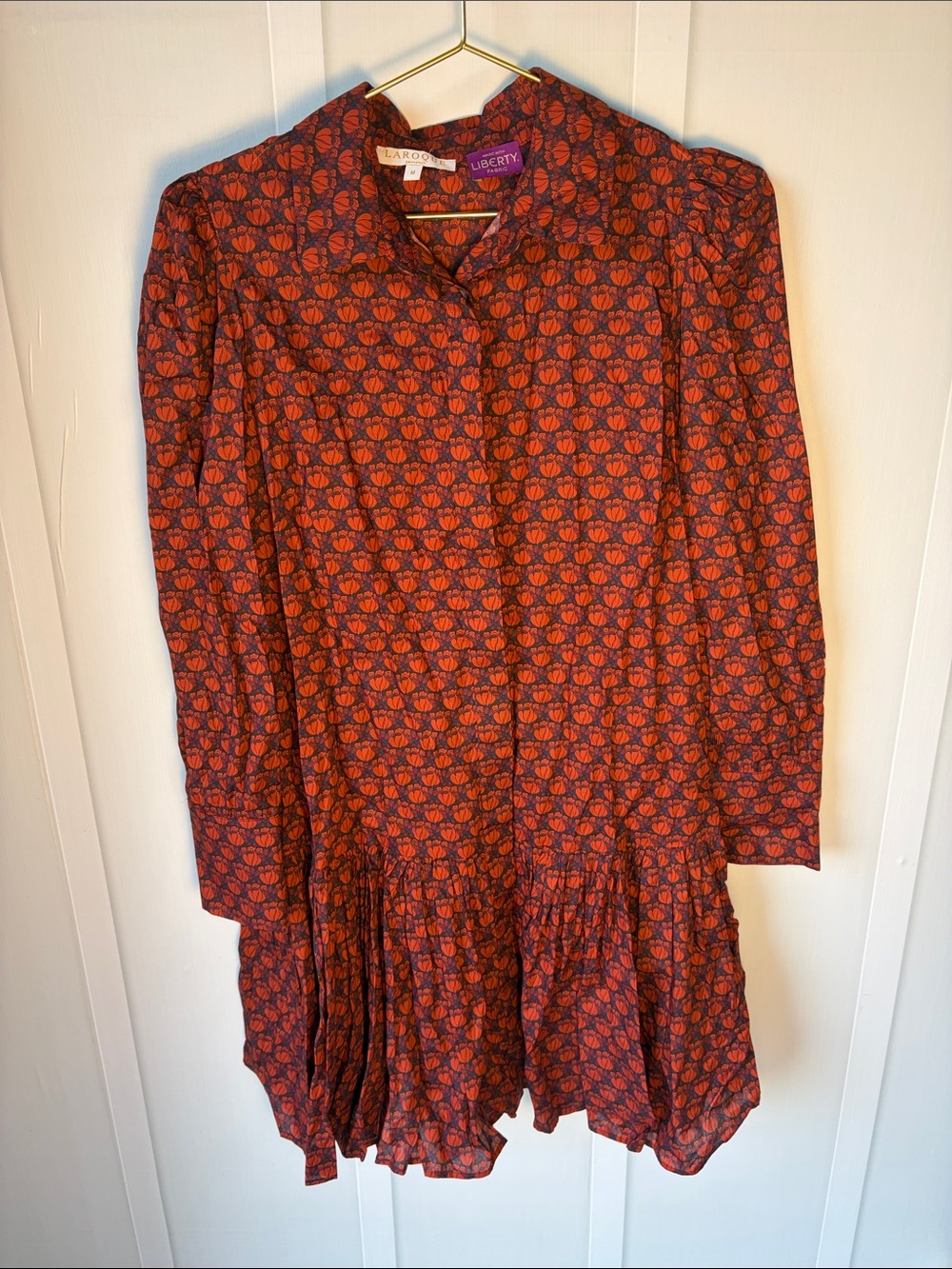 Laroque Liberty London Red Floral Long-Sleeve Drop-Waist Dress Medium